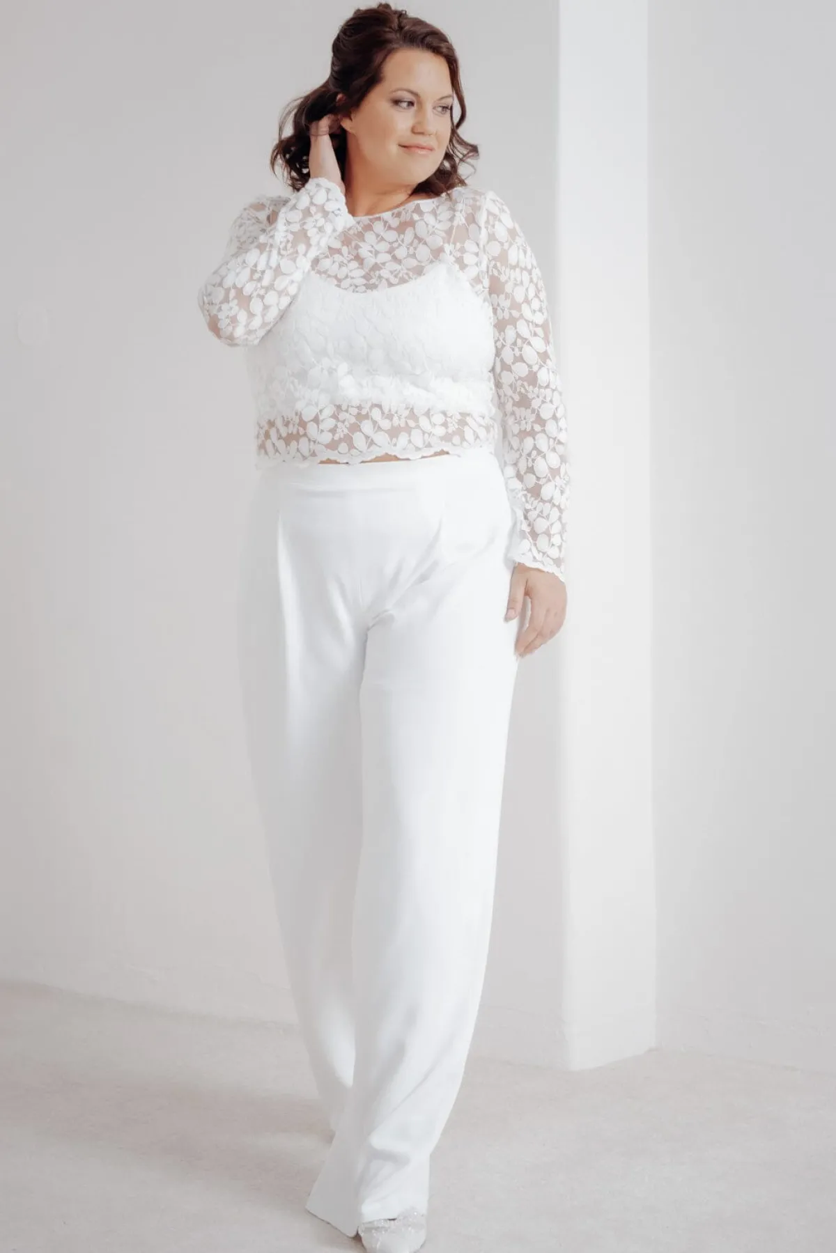 Langarm-Brauttop aus Blätterspitze – Norine Curvy>noni Clearance