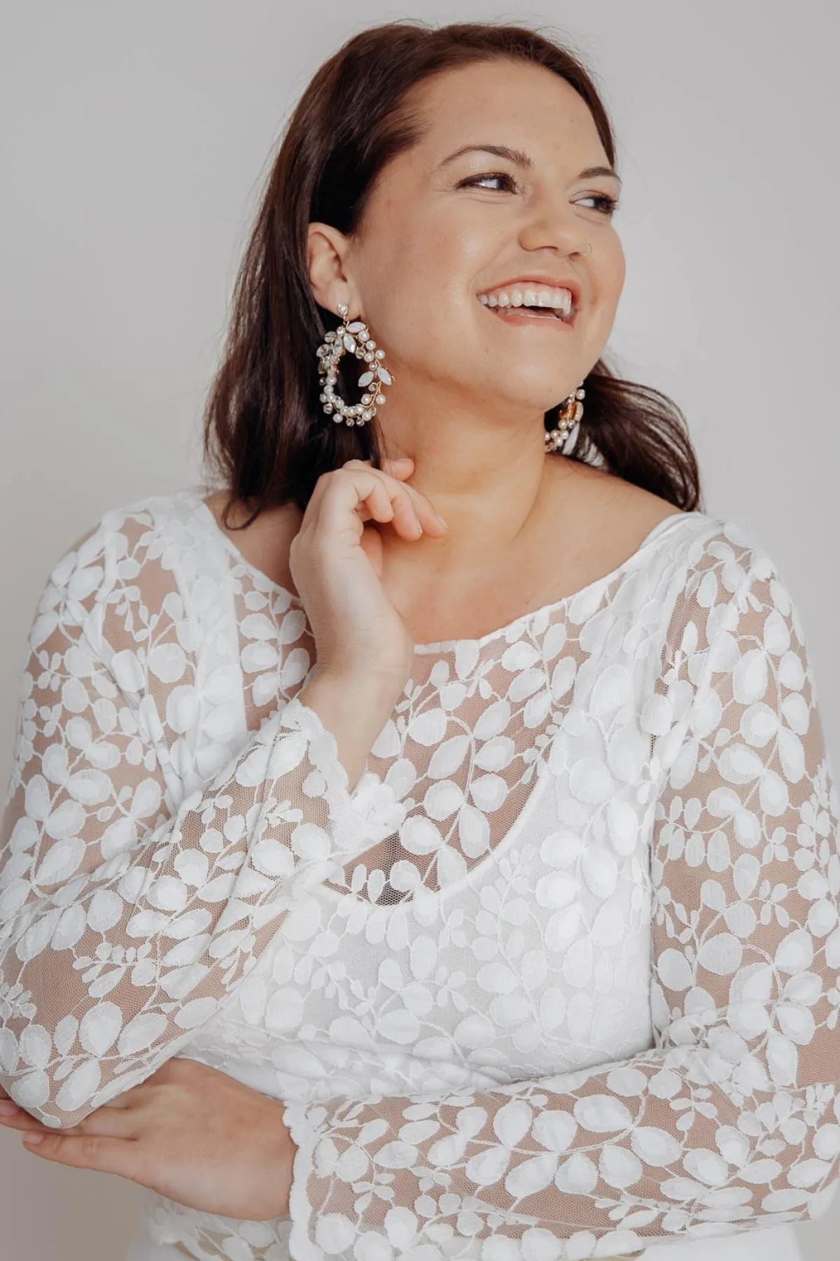 Langarm-Brauttop aus Blätterspitze – Norine Curvy>noni Clearance