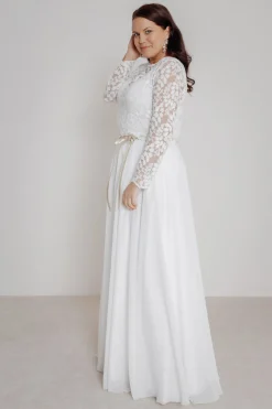 Langarm-Brauttop aus Blätterspitze – Norine Curvy><noscript><img width=