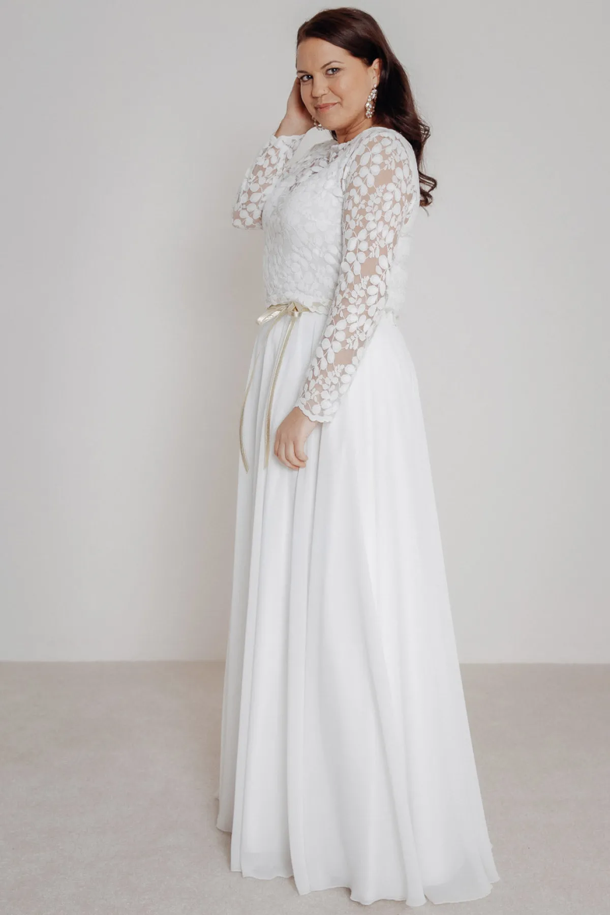 Langarm-Brauttop aus Blätterspitze – Norine Curvy>noni Clearance