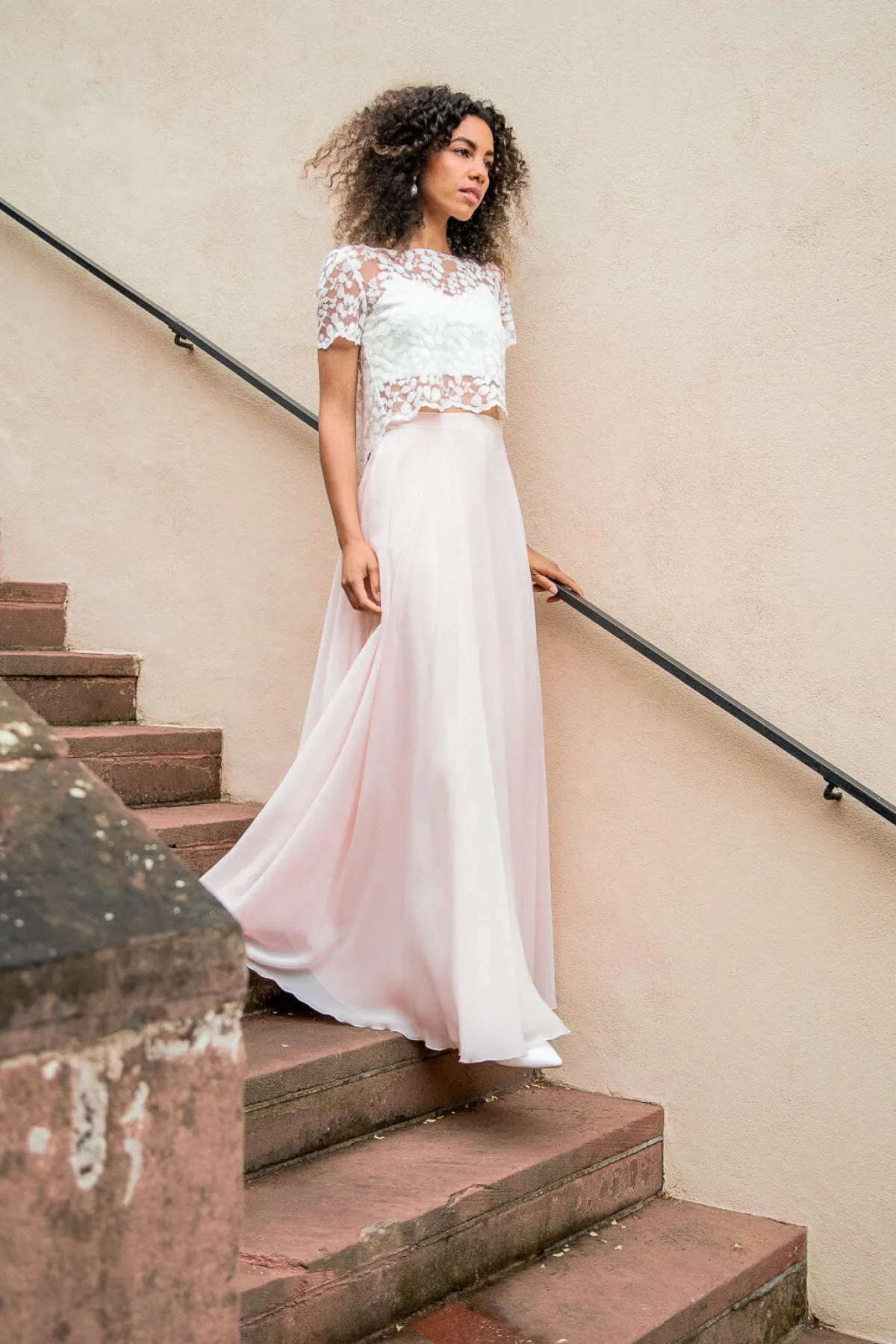 Langer Braut Rock aus Chiffon – Isla Rosé>noni Sale