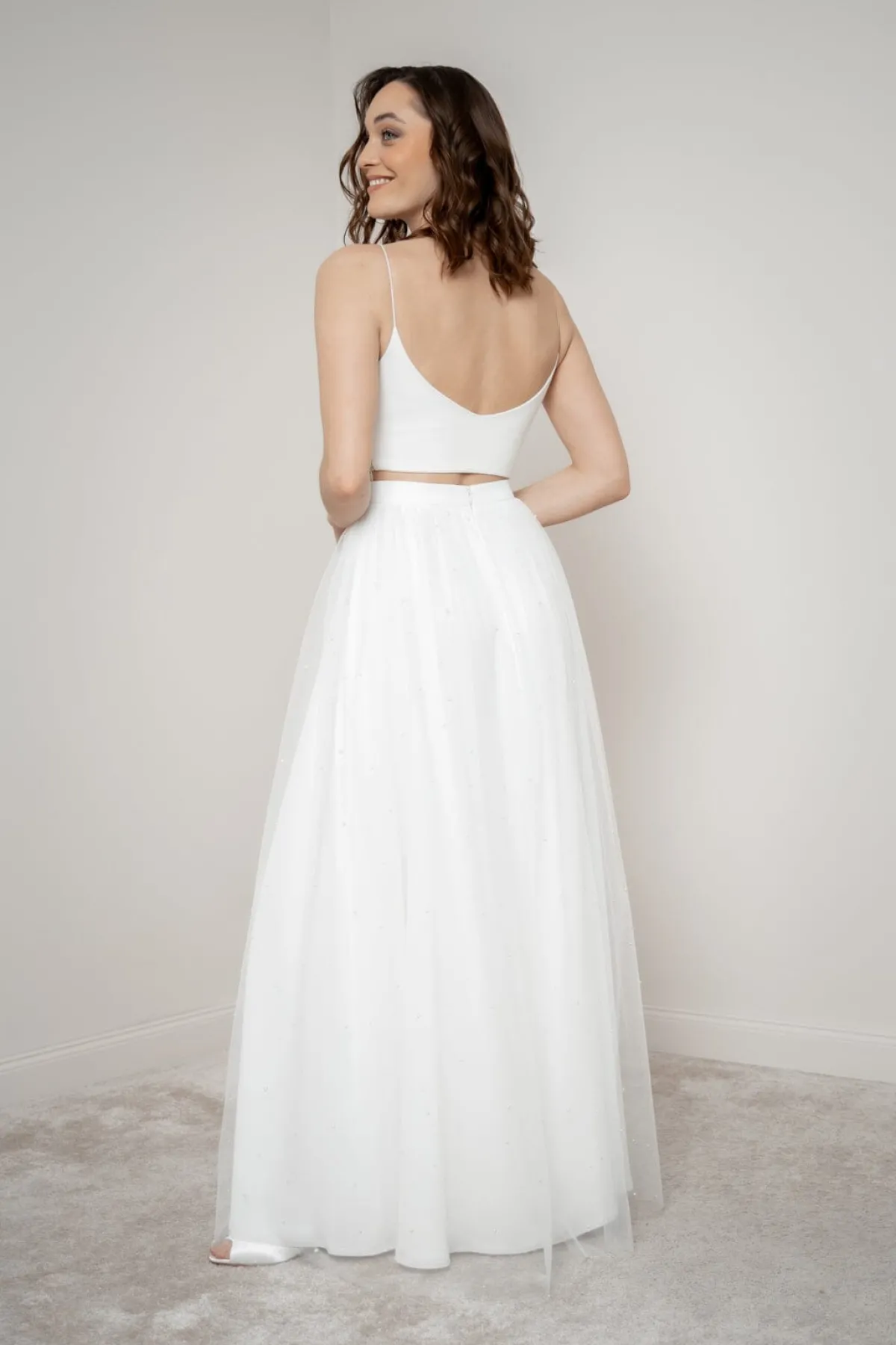 Langer Tüll-Braut Rock mit Perlen – Sira>noni New