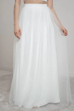 Langer Tüll-Braut Rock mit Perlen – Sira><noscript><img width=