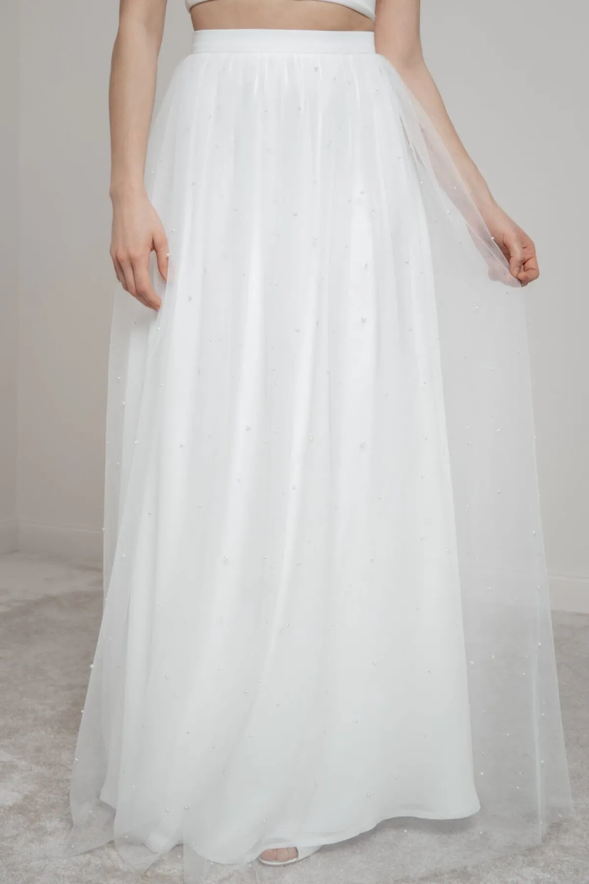 Langer Tüll-Braut Rock mit Perlen – Sira>noni New