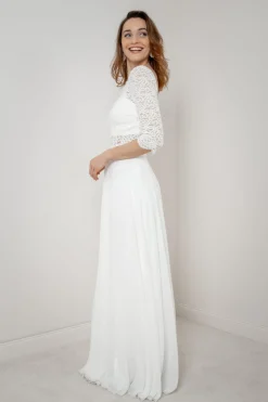 Maxi-Braut Rock in Ivory mit Beinschlitz – Jona><noscript><img width=