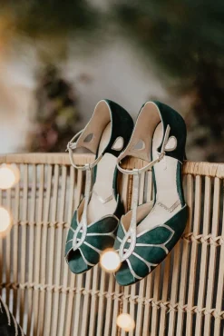 Offener Brautschuh in Tannengrün und Gold - Mimosa>Rachel Simpson Best