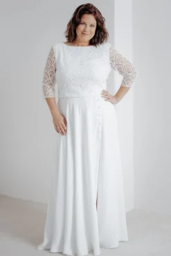 Plus Size Braut Rock mit Schlitz und Zierknöpfen – Eira Curvy>noni Discount