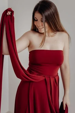 Schulterfreies Unterziehtop – Long Jersey Bandeau Burgundy><noscript><img width=