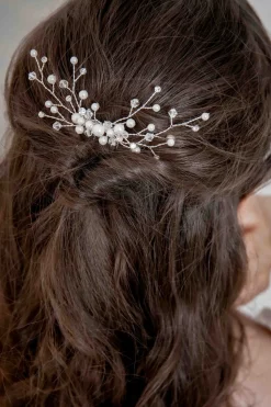 Silberfarbener Braut Haarkamm mit Perlen><noscript><img width=