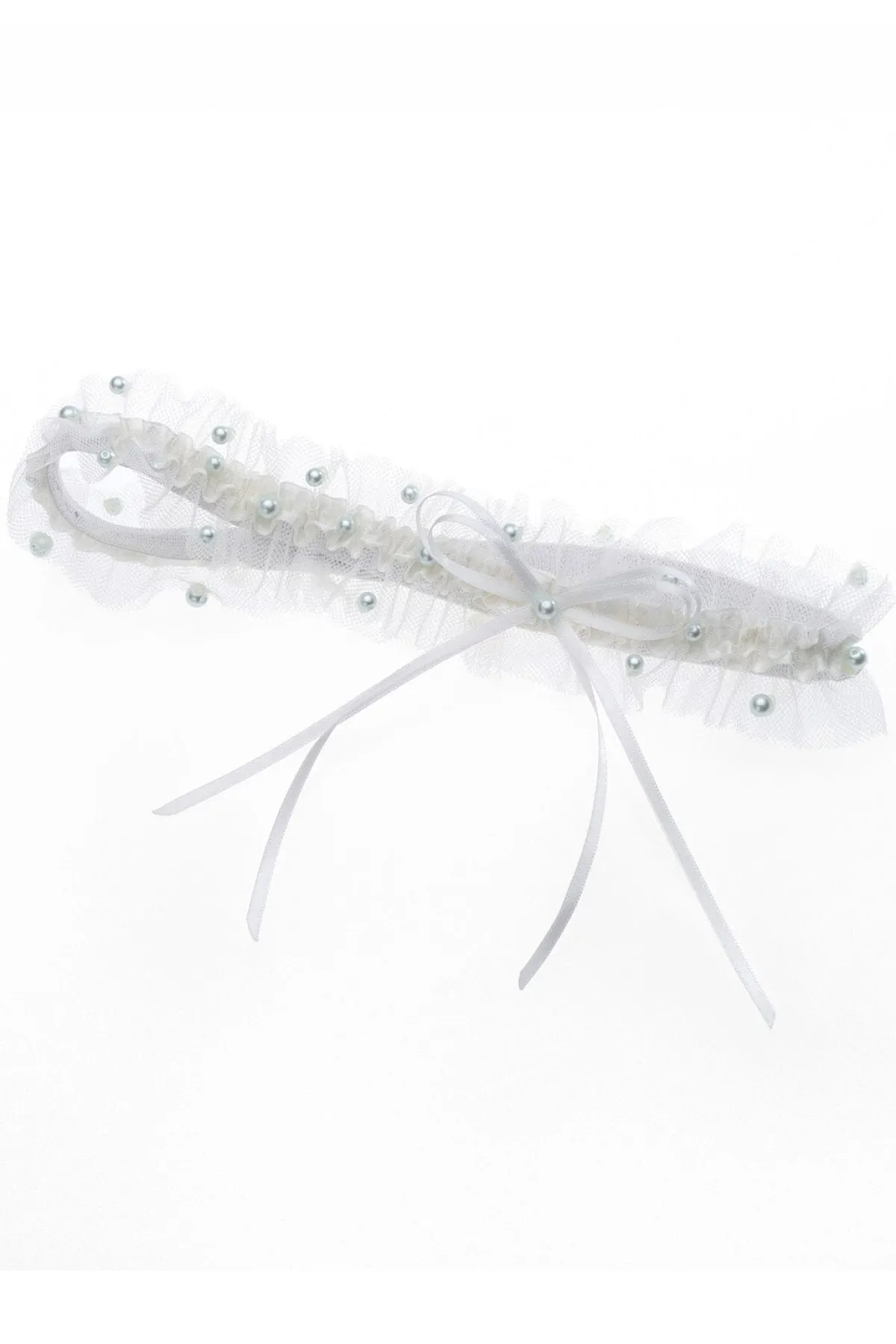 Strumpfband in Ivory mit blauen Kunstperlen>Poirier Discount