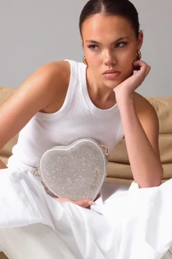 Tasche mit Glitzer-Riemen – Big Heart Bag Crystal Silver |>Weat