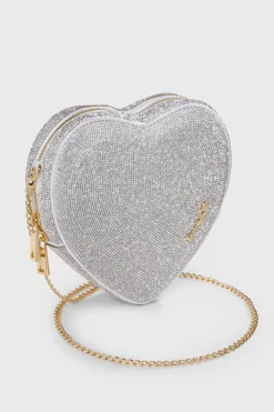 Tasche mit Glitzer-Riemen – Big Heart Bag Crystal Silver |>Weat