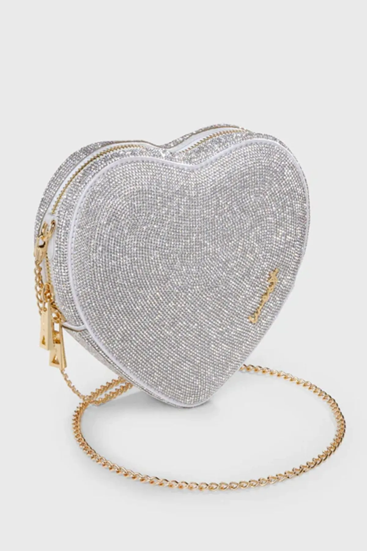 Tasche mit Glitzer-Riemen – Big Heart Bag Crystal Silver |>Weat