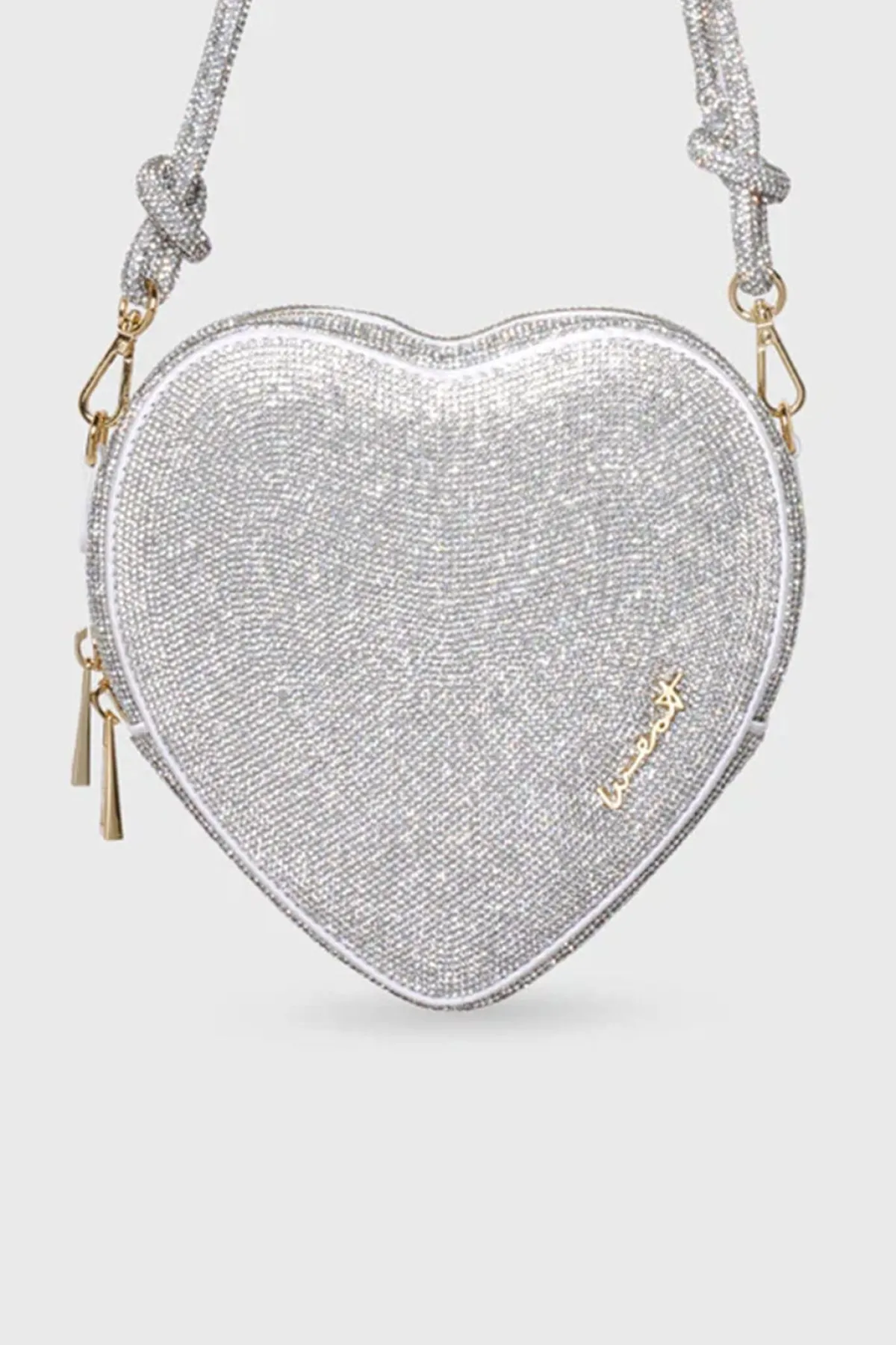 Tasche mit Glitzer-Riemen – Big Heart Bag Crystal Silver |>Weat
