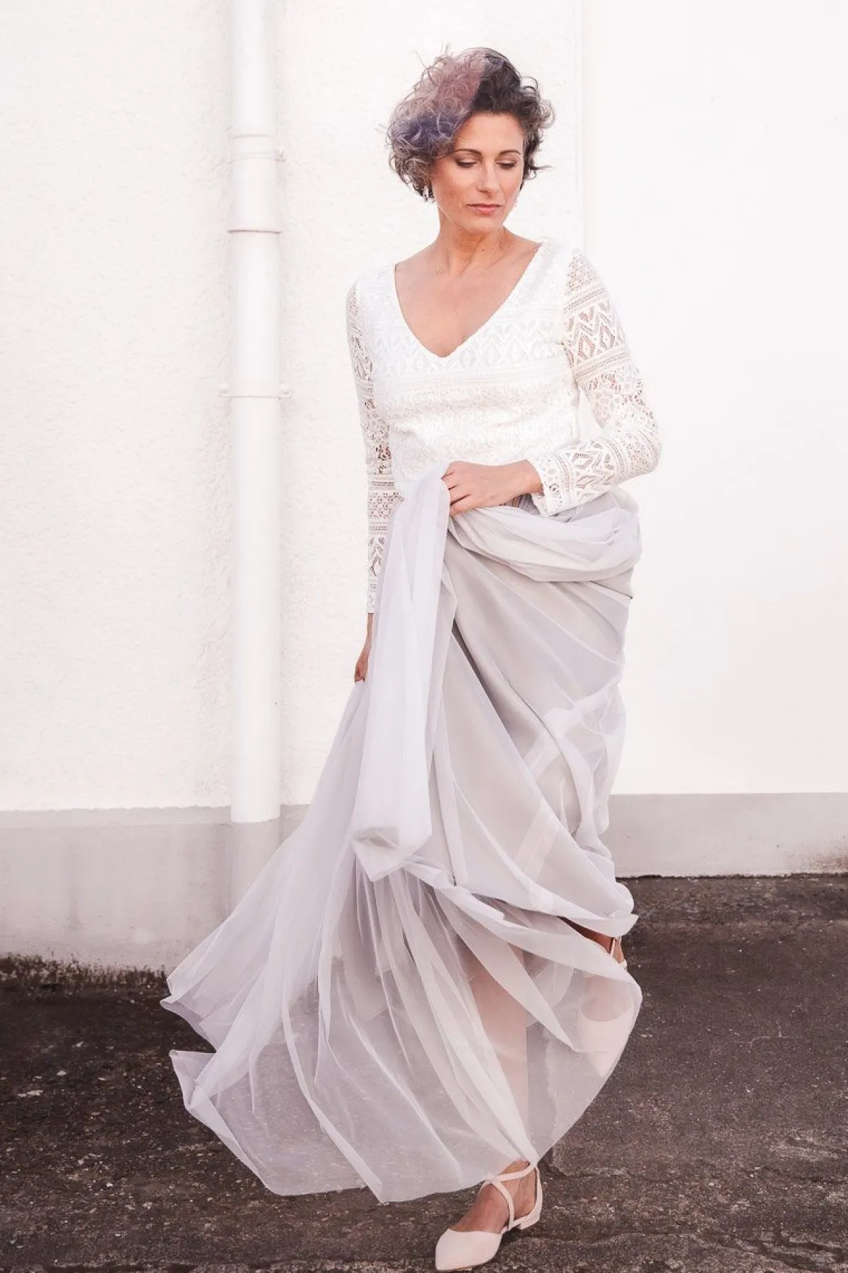 Tüllrock in Grau, fließender Softtüll – Maris>noni Best