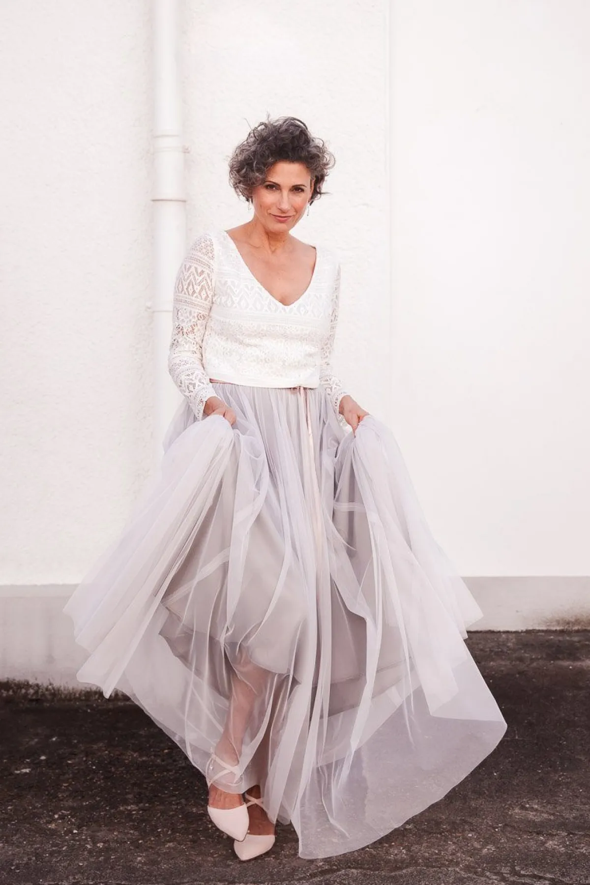 Tüllrock in Grau, fließender Softtüll – Maris>noni Best