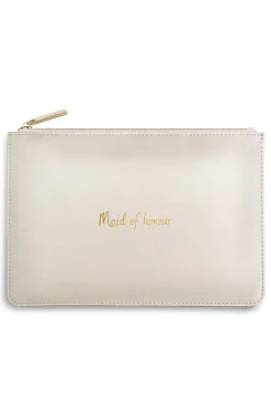 Vegane Clutch mit goldenem Schriftzug "Maid of honour" –>Katie Loxton