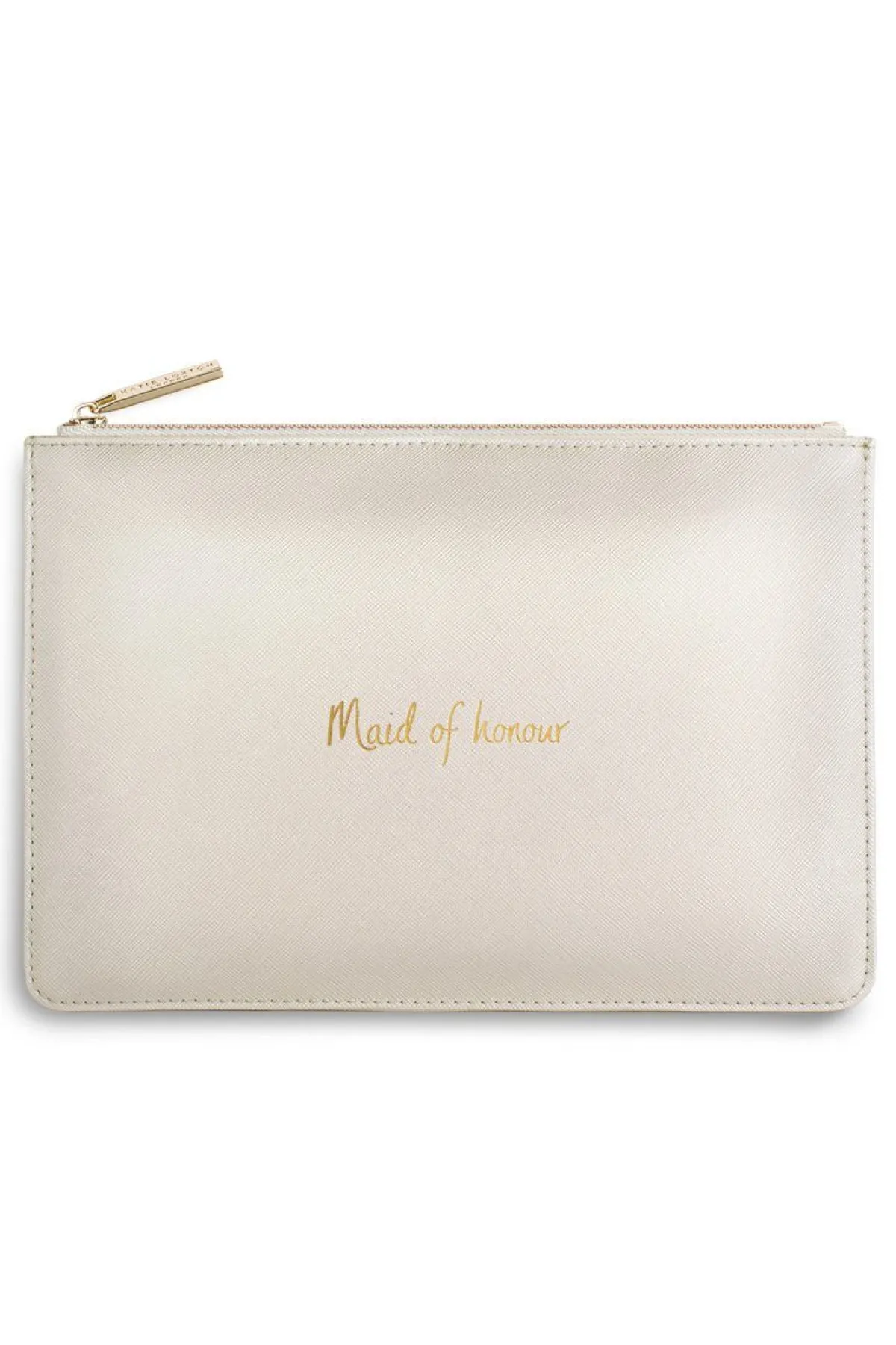 Vegane Clutch mit goldenem Schriftzug "Maid of honour" –>Katie Loxton