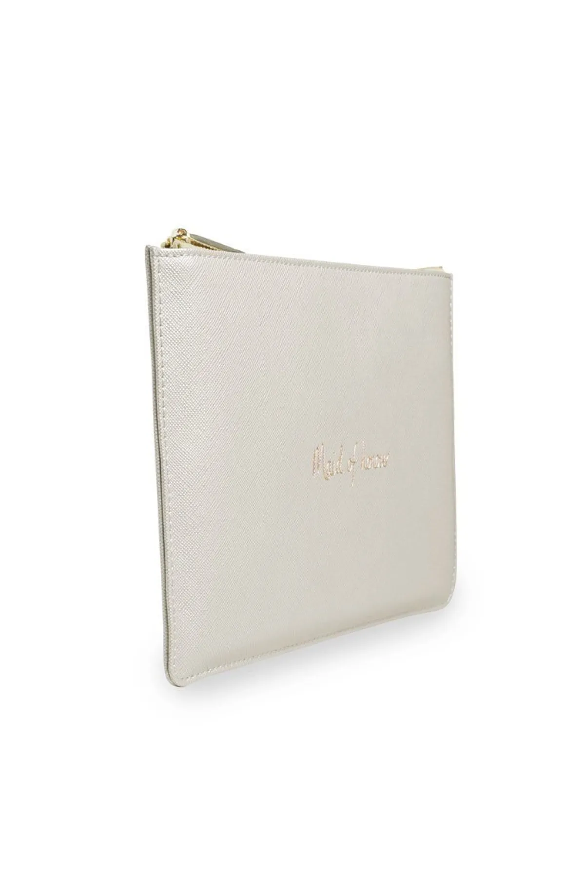 Vegane Clutch mit goldenem Schriftzug "Maid of honour" –>Katie Loxton